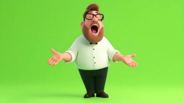 Garson 'un uzun bir vardiyadan sonra esnemesinin 3 boyutlu animasyonu.