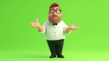 Garson 'un mutfak personeline bulaşık dağıtırken 3D animasyonu.