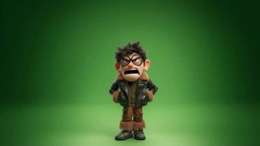 Deri ceketli kötü adamın 3 boyutlu animasyonu kızgın bir jest olan bir şeyi açıklıyor:.