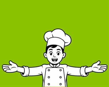 Çizgi film şefi kollarını önlerine uzatmış..