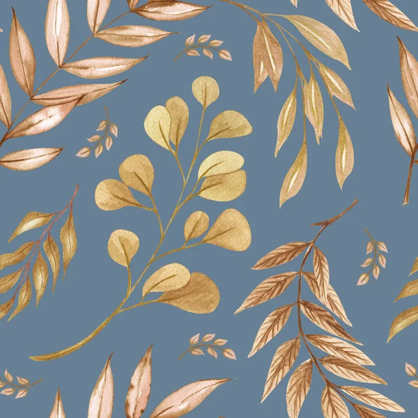 水の色シームレスなパターン乾燥小枝と葉 手描きの棒の葉 デザイン プリント ファブリックまたは背景のための花の背景 — ストック写真