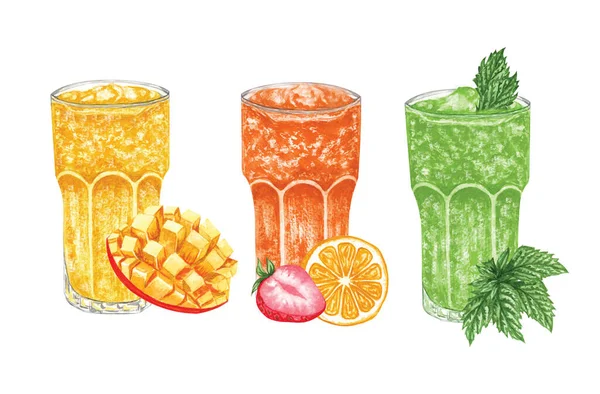 Watercolor Illustration Summer Fresh Juice Fruits Berries Healthy Natural Juice — Stock Photo, Image