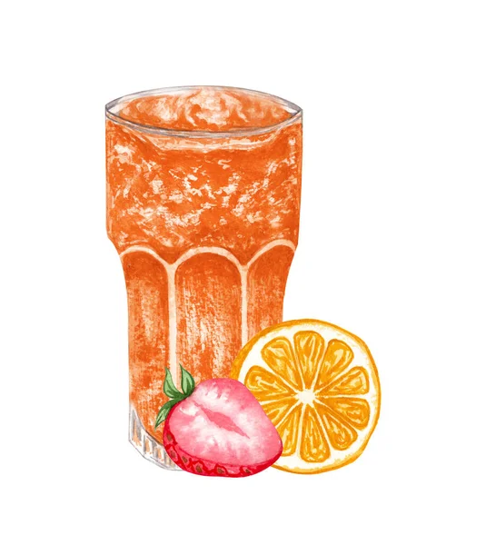 フルーツやベリーと夏の新鮮なジュースの水彩イラスト 白い背景に隔離された健康的な自然ジュース — ストック写真