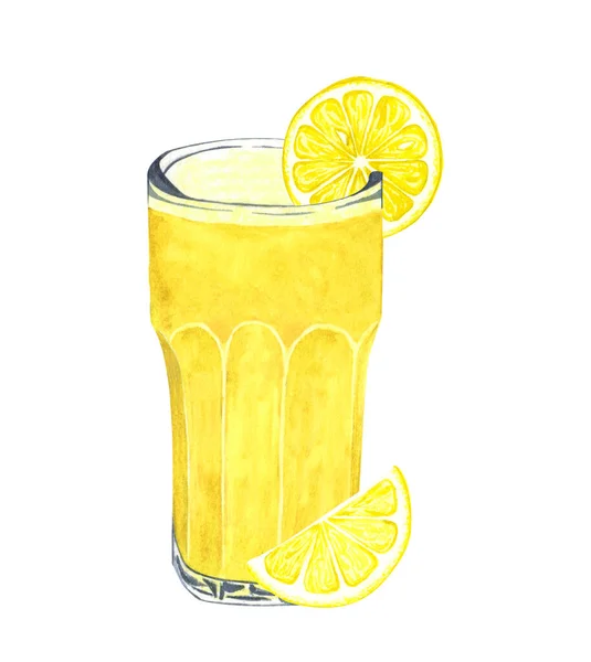 水彩画的夏天新鲜果汁与水果和浆果 健康的天然果汁 白色背景隔离 — 图库照片