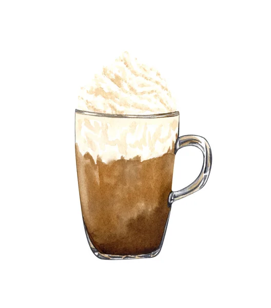 Met Hand Getrokken Kop Koffie Latte Aquarel Vanille Frappe Illustratie — Stockfoto