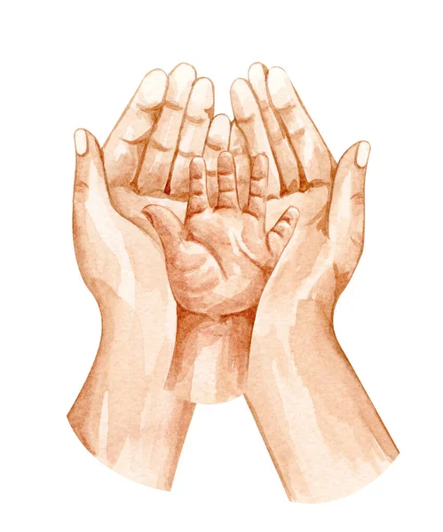 Υδατογραφία Χέρια Εικονογράφηση Κρατώντας Χέρια Ελπίδα Ιδέα Φιλανθρωπική Ιδέα Μητέρα — Φωτογραφία Αρχείου