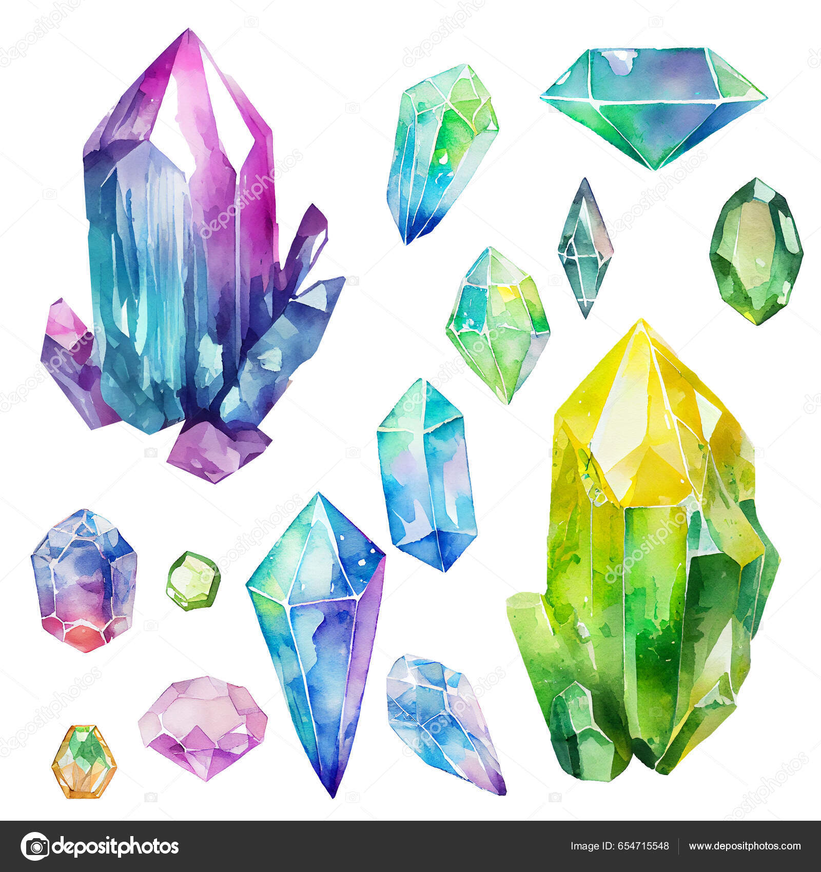 水彩宝石コレクション 半結晶 白を基調とした神秘的なイラスト