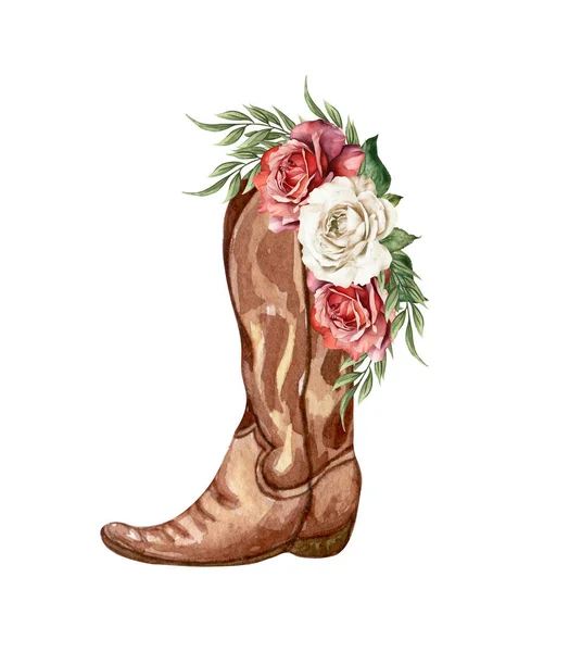 Watercolor Flowers Boots Cowboy Boots Flowers Farmhouse Ructick Wedding Western — Stock Photo, Image