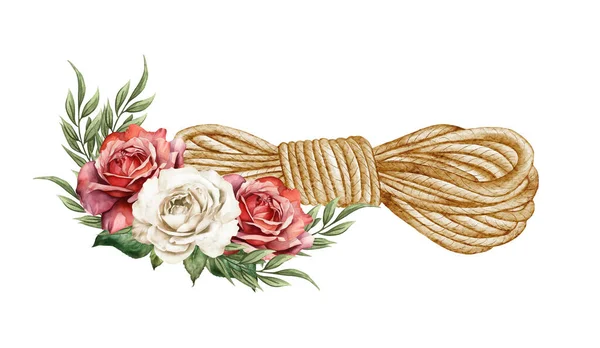 Corda Floral Aquarela Corda Ocidental Flores Casamento Ructick Fazenda — Fotografia de Stock