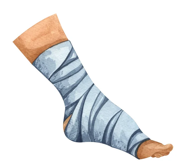 Akvarell Illustration Första Hjälpen Person Skadade Ben Bandage Fot Fysioterapi — Stockfoto