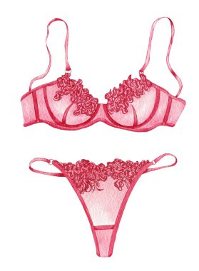 Suluboya dantel iç çamaşırı. El çizimi iç çamaşırı. Moda çizimi