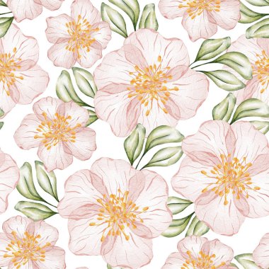 Kusursuz suluboya deseni - beyaz arka planda yeşil yapraklar ve dallar, ambalajlar, duvar kağıtları, kartpostallar, tebrik kartları, düğün davetiyeleri, romantik etkinlikler için mükemmel.