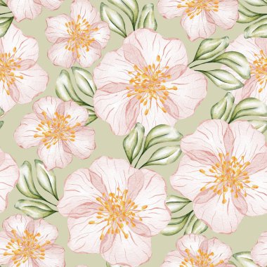 Kusursuz suluboya deseni - beyaz arka planda yeşil yapraklar ve dallar, ambalajlar, duvar kağıtları, kartpostallar, tebrik kartları, düğün davetiyeleri, romantik etkinlikler için mükemmel.