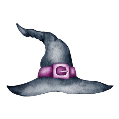 Cadılar Bayramı set sembolü. Suluboya cadı şapkası. El çizimi çizimleri