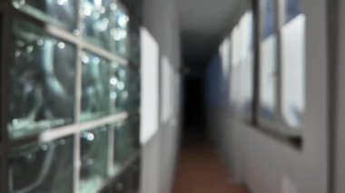 İleride dar bir koridor uzanır, büyük cam panellerden süzülen güneş ışığıyla aydınlatılır. Cam tarafından oluşturulan yansımalar ve geometrik desenler şaşırtıcı bir görsel öğe ekler.
