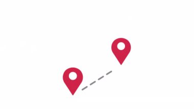 Noktaları birleştirmek: Bir yolculuğun minimalist tasviri, üç kırmızı lokasyon iğnesiyle noktalı bir çizgi ile birbirine bağlanmış, gelişmeyi, yolculuğu ve varış noktalarına ulaşmayı simgeliyor. - Evet. Yüksek kalite 4k görüntü