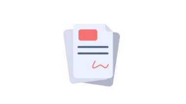 Bu imzalı belge resmi olarak onaylandı. İmzalı bir belgenin hareket simgesi. Bu simge sözleşmeleri, anlaşmaları ve diğer yasal belgeleri temsil etmek için mükemmeldir. Yüksek kalite 4k görüntü