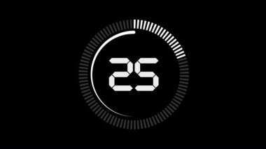 Geri sayım zamanlayıcı animasyonu 30 saniyeden 0 saniyeye, 30 saniyelik geri sayım animasyonu siyah arkaplanda. Yüksek kalite 4k görüntü