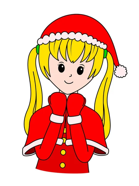 Nettes Mädchen Weihnachtsmann Anzug Mit Gefalteten Armen Zeichentrickfiguren Design Vektorillustration — Stockvektor