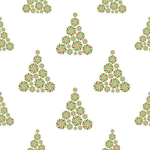 Christmas Tree Seamless Pattern Red Green Swirl Graphic Vector Illustration — Stock Vector