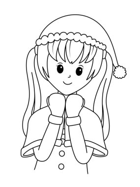 Kolları bağlı tatlı bir kız. Çizgi film karakteri tasarımı, taslak tarzı. Vektör illüstrasyonu.