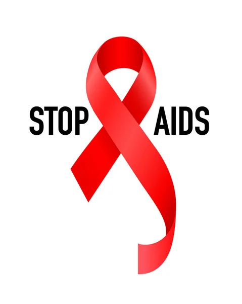 赤いリボンを認識するのを助ける 世界援助の日の概念 ポスター バナー Tシャツのデザイン エイズを止めるベクトルイラスト — ストックベクタ
