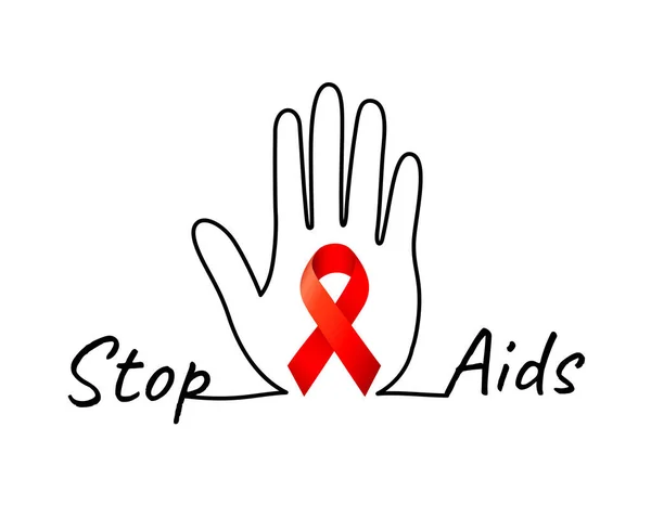 赤いリボンは意識を助ける 世界援助の日の概念 ポスター バナー Tシャツのデザイン エイズを止めるベクトルイラスト — ストックベクタ