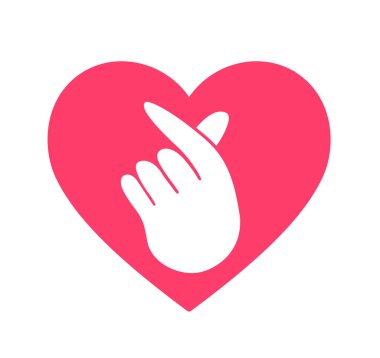 Parmaklarıyla kalbi gösteren el, minik aşkı işaret eder. Sevgililer Günü konsepti. Vektör illüstrasyonu.