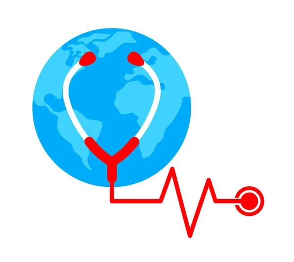 世界卫生日图标设计与地球仪和听诊器 4月7日世界卫生日的概念矢量说明 — 图库矢量图片