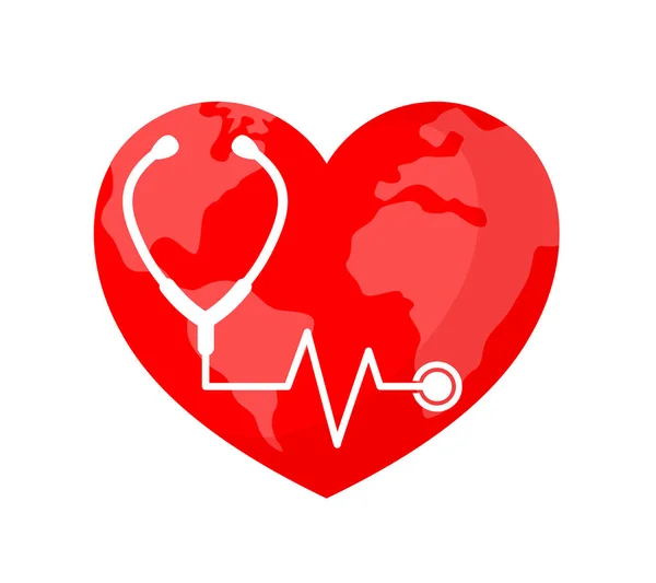 世界心脏日的概念 带听诊器的心形设计 卫生保健的精炼 世界卫生日 病媒说明 — 图库矢量图片