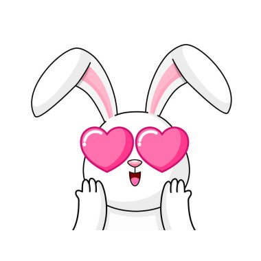 Sevimli çizgi film karakteri beyaz tavşanlar. Sevgililer Günün kutlu olsun. Çizgi film karakteri tasarımı. Vektör illüstrasyonu.