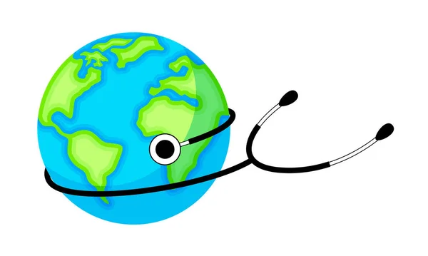 Wereldgezondheidsdag Icoon Ontwerp Met Wereldbol Stethoscoop April Wereldgezondheidsdag Concept Vectorillustratie — Stockvector