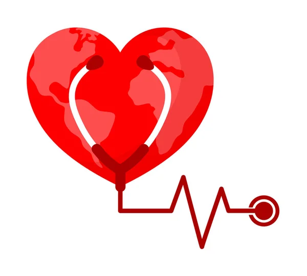 世界心脏日的概念 带听诊器的心形设计 卫生保健的精炼 世界卫生日 病媒说明 — 图库矢量图片