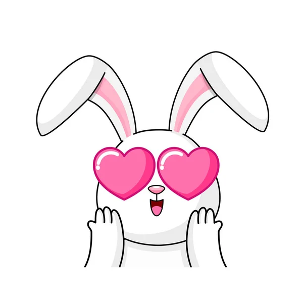 Lindo Personaje Dibujos Animados Conejos Blancos Feliz Día San Valentín — Vector de stock