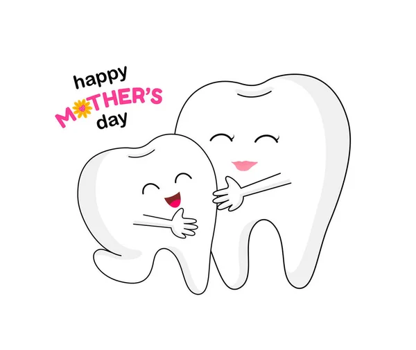 Mom Kids Zahn Charakter Glücklicher Muttertag Zahnpflegekonzept Vektorillustration lizenzfreie Stockillustrationen