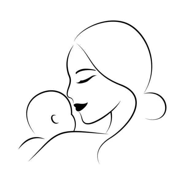 Mother Holding Baby Arms Line Art Happy Mothers Day Vector — Stock Vector