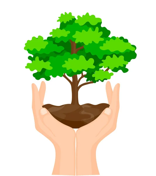 人間の手の植物を保持 世界環境デー 地球の日だ ベクターイラスト — ストックベクタ