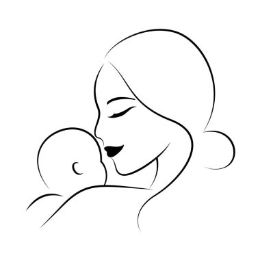 Anne kucağında bebek tasarımı yapıyor. Anneler Günün kutlu olsun. Tebrik kartı, poster ve afiş için vektör illüstrasyonuName.