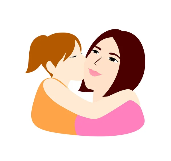 Niña Besando Las Mamás Mejilla Feliz Día Las Madres Ilustración — Archivo Imágenes Vectoriales