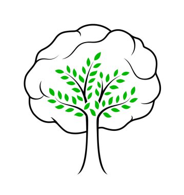 İnsan beyni şeklinde bir ağaç. Simge tasarımı, ilham şablonu. Vektör illüstrasyonu.