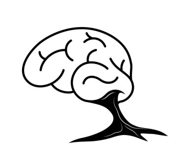 İnsan beyni şeklinde büyüyen bir ağaç. Simge tasarımı, ilham şablonu. Vektör illüstrasyonu.