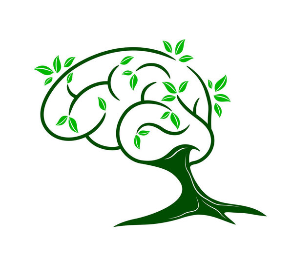 Tree shaped like a human brain. Icon design, template inspiration. Vector illustration.