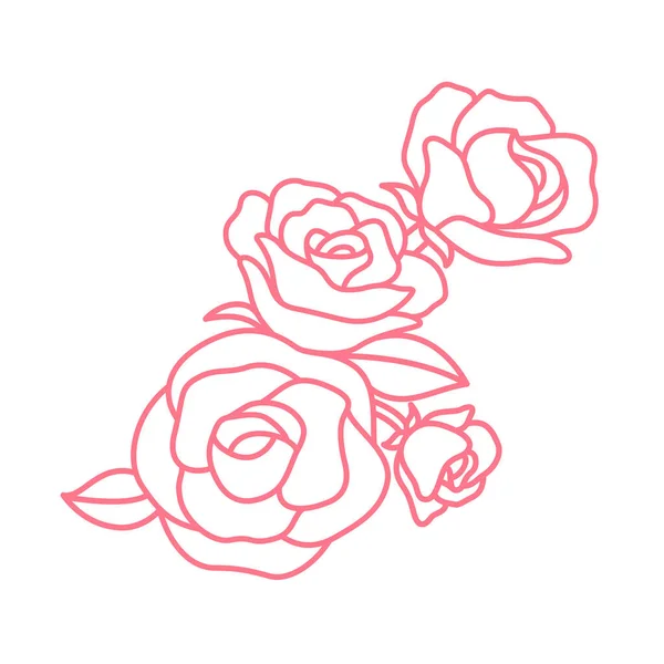 Rose Bouquet Design Arte Linha Ilustração Vetorial Floral Feliz Ocasião — Vetor de Stock