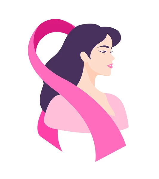 Mulher Design Ícone Fita Rosa Mês Conscientização Sobre Câncer Mama —  Vetores de Stock