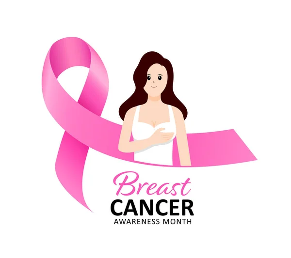 Kobieta Różowa Wstążka Projekt Ikony Miesiąc Świadomości Raka Piersi Projekt — Wektor stockowy