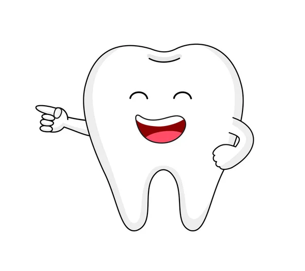 Cute Postać Ząb Kreskówki Śmiejąc Koncepcja Opieki Dentystycznej Ilustracja Wektora — Wektor stockowy