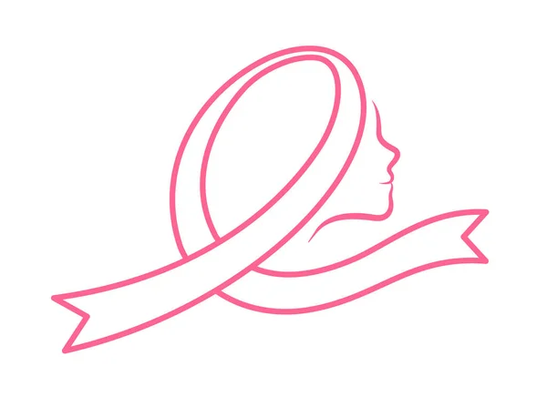 Różowa Wstążka Kobiecą Twarzą Miesiąc Świadomości Raka Piersi Ilustracja Wektora — Wektor stockowy
