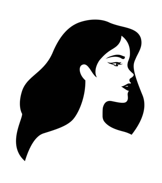 女性の顔と髪のベクトルのシルエット 女性の美しさプロフィール イラスト — ストックベクタ