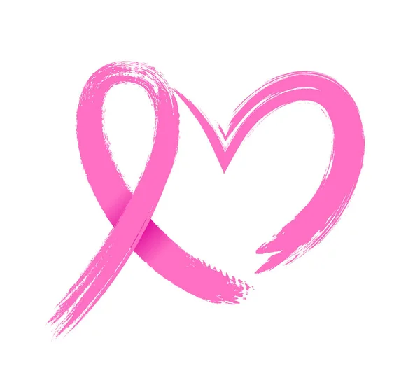 Ruban Rose Symbole Avec Coeur Mois Sensibilisation Cancer Sein Icône — Image vectorielle