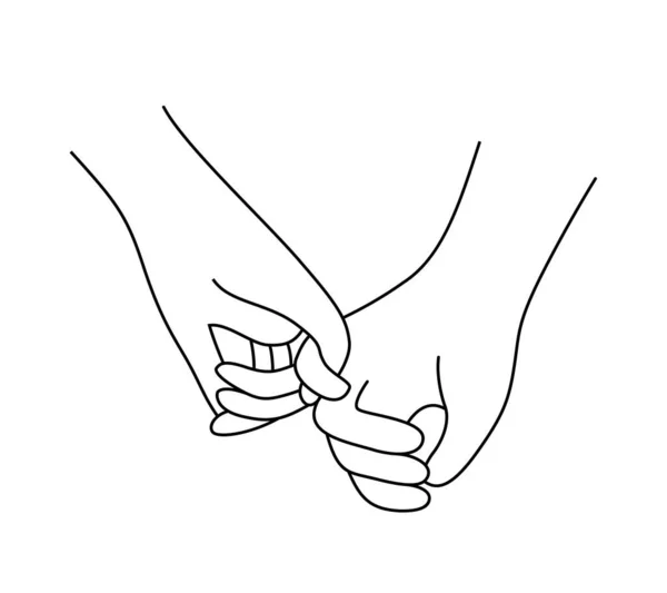 Holding Hands Outline Vector Illustration Doodles Hand Drawn Female Male — Stock Vector